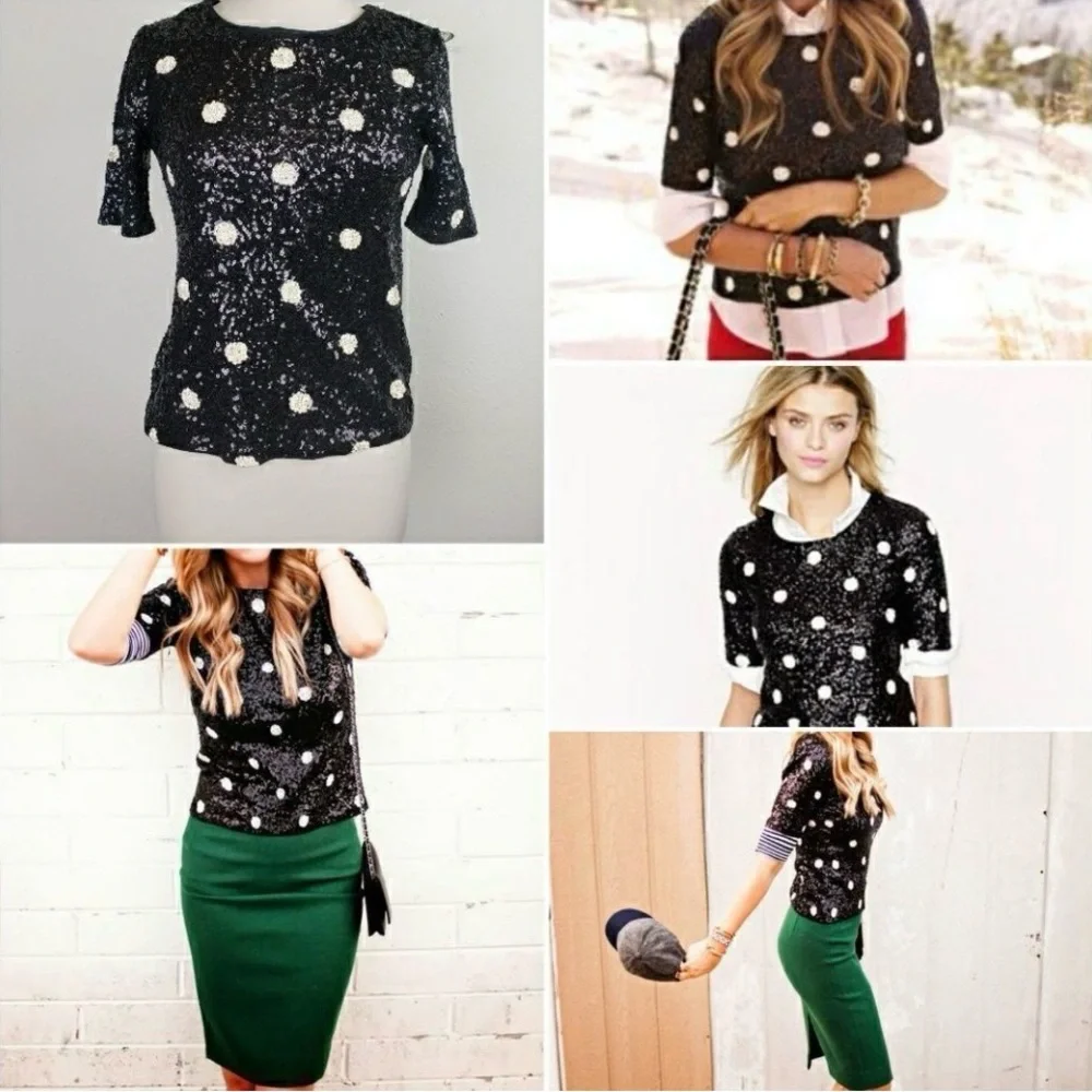 J. Crew black And White Polka Dot Sequin Top. size Small. Excellent Cond…